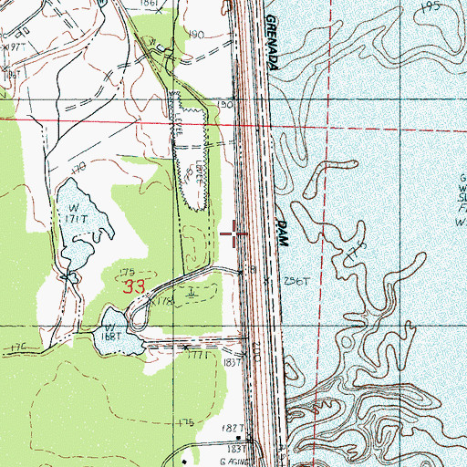 Topographic Map of Grenada Dam, MS