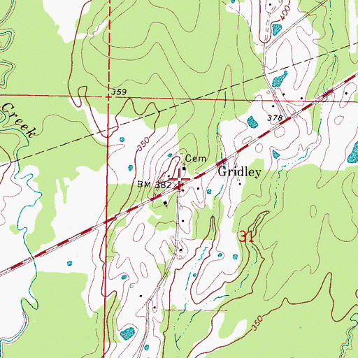 Topographic Map of Gridley, MS
