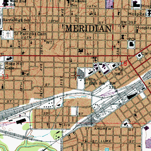 Topographic Map of Griffin Junior High School, MS
