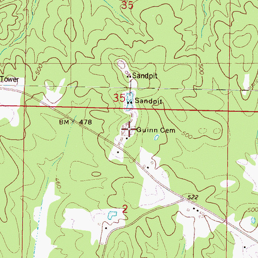 Topographic Map of Guinn Cemetery, MS