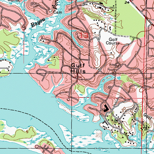 Topographic Map of Gulf Hills, MS