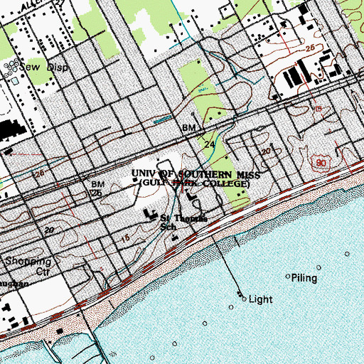 Topographic Map of University of Southern Mississippi - Gulf Park Campus, MS