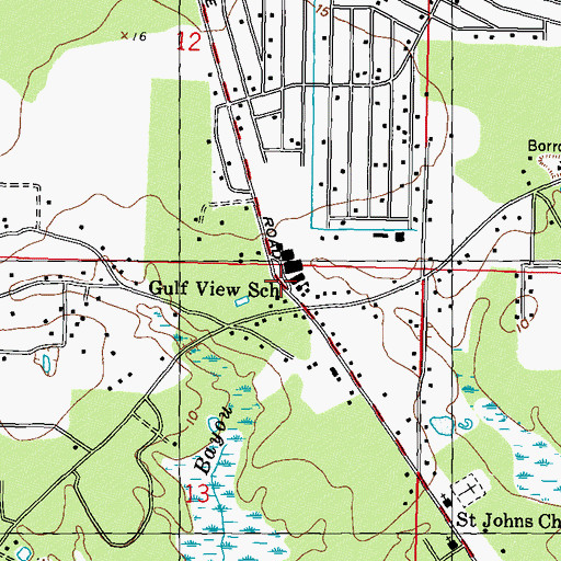 Topographic Map of Gulf View School, MS