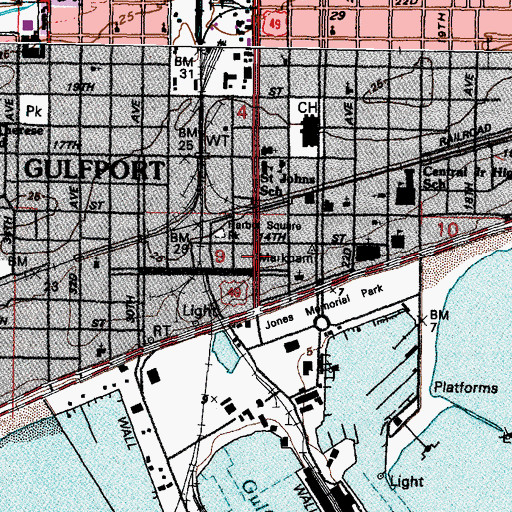 Topographic Map of Gulfport, MS