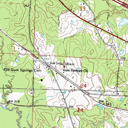 Topographic Map of Gum Springs Church, MS