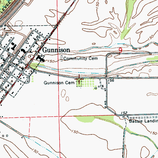 Topographic Map of Gunnison Cemetery, MS