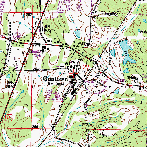 Topographic Map of Guntown, MS