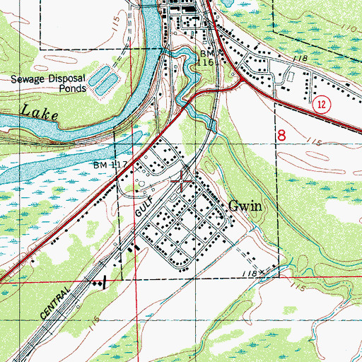 Topographic Map of Gwin, MS