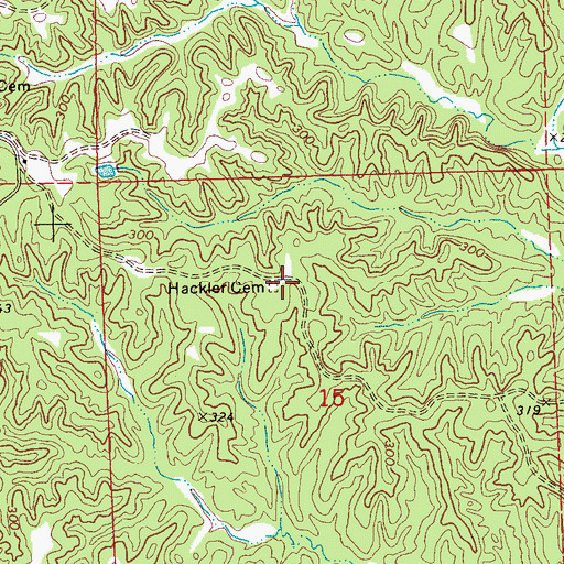 Topographic Map of Hackler Cemetery, MS