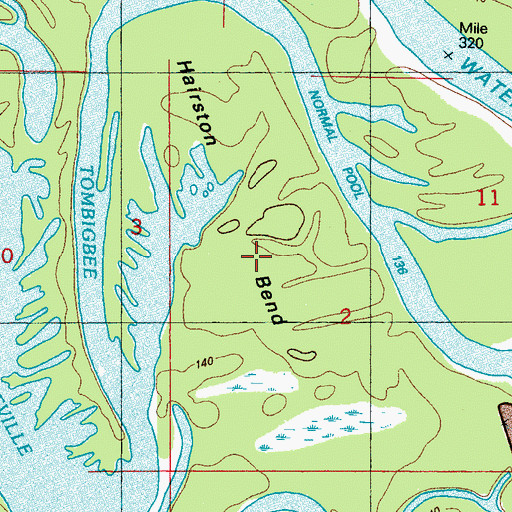 Topographic Map of Hairston Bend, MS