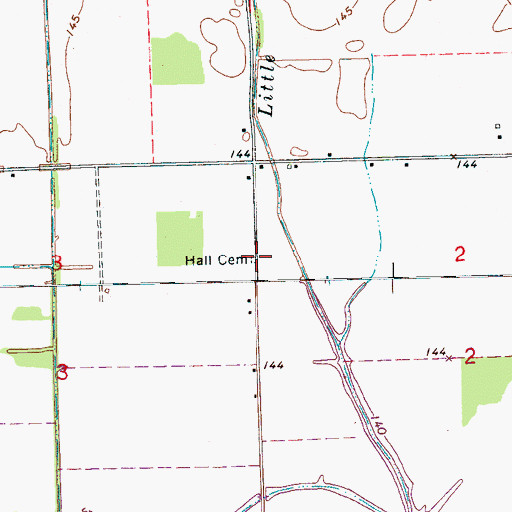 Topographic Map of Hall Cemetery, MS
