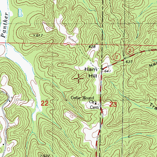 Topographic Map of Ham Hill, MS