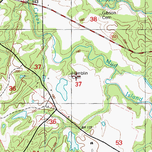 Topographic Map of Hamblin Cemetery, MS