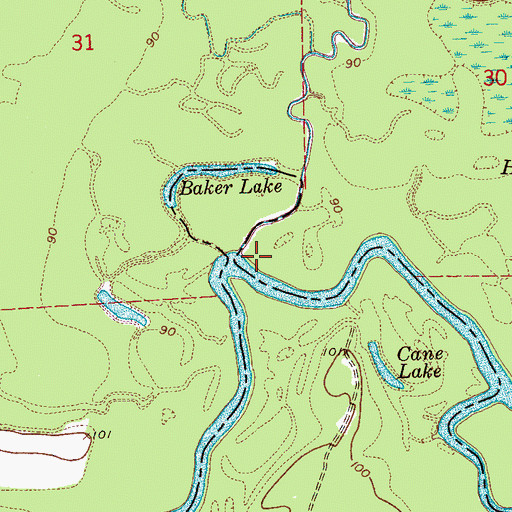 Topographic Map of Hamer Bayou, MS
