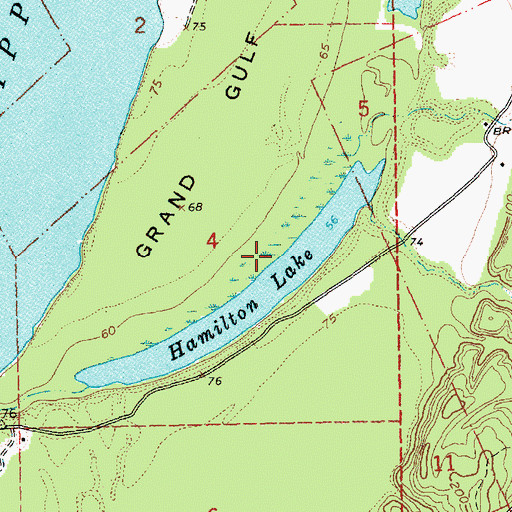 Topographic Map of Hamilton Lake, MS