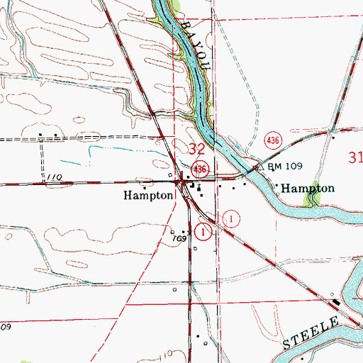 Topographic Map of Hampton, MS