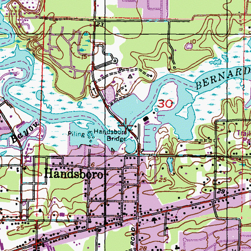 Topographic Map of Handsboro Bridge, MS