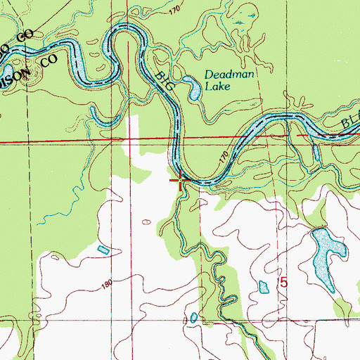 Topographic Map of Hanging Moss Creek, MS