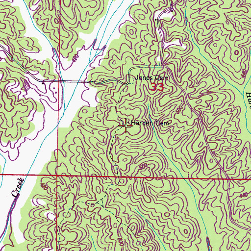 Topographic Map of Harden Cemetery, MS