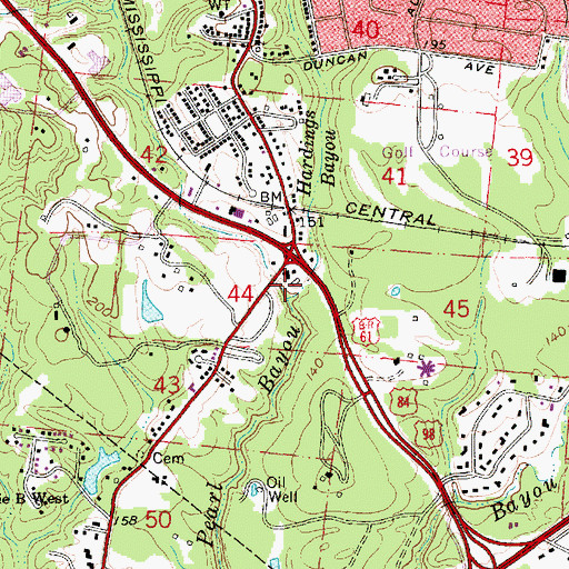 Topographic Map of Hardings Bayou, MS