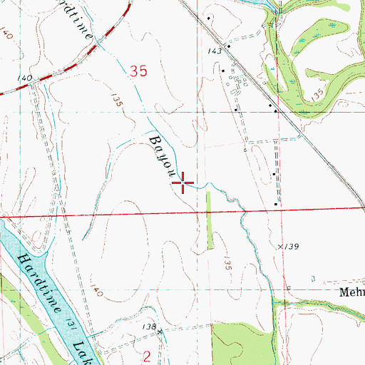 Topographic Map of Hardtime Bayou, MS
