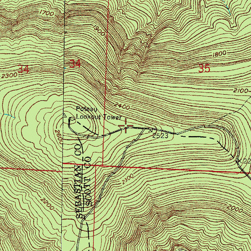 Topographic Map of Poteau Mountain, AR