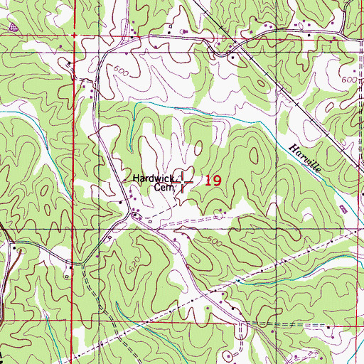 Topographic Map of Hardwick Cemetery, MS