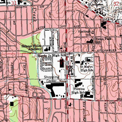 Topographic Map of Hardy Middle School, MS