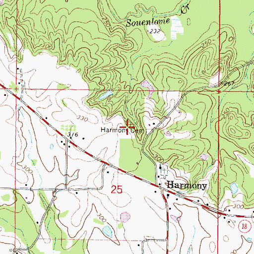 Topographic Map of Harmony Cemetery, MS