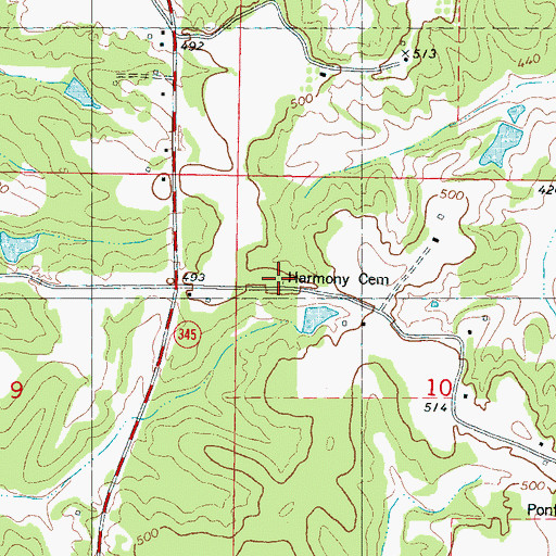 Topographic Map of Harmony Cemetery, MS