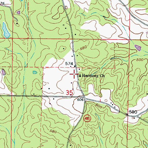 Topographic Map of Harmony Church, MS