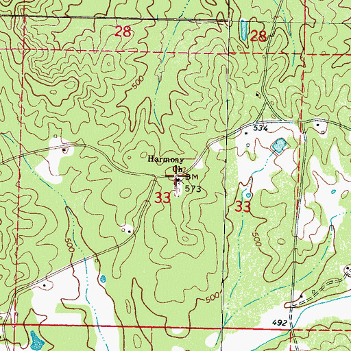 Topographic Map of Harmony Baptist Church, MS