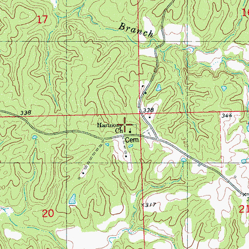 Topographic Map of Harmony Baptist Church, MS