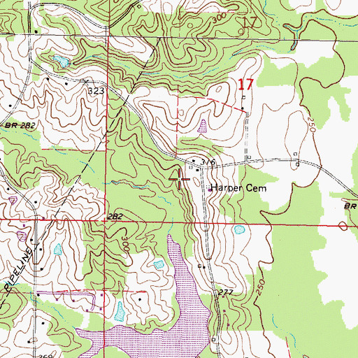 Topographic Map of Harper Cemetery, MS