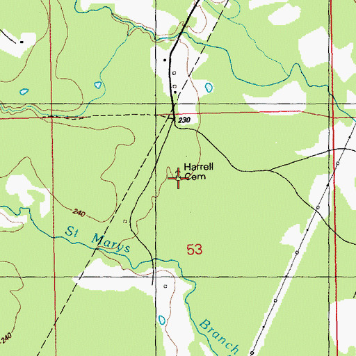 Topographic Map of Harrell Cemetery, MS