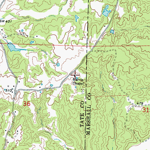 Topographic Map of Harris Chapel, MS