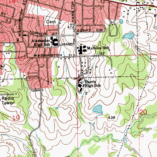 Topographic Map of Harris High School, MS
