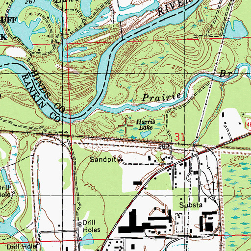 Topographic Map of Harris Lake, MS