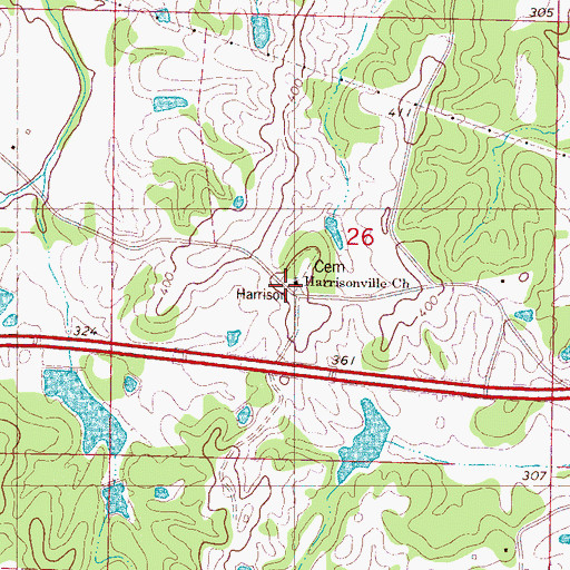 Topographic Map of Harrisonville School, MS