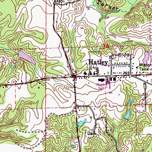Topographic Map of Hatley, MS