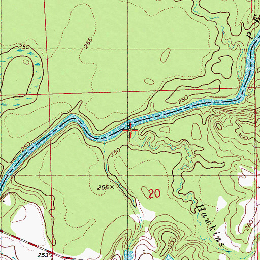 Topographic Map of Hawkins Branch, MS