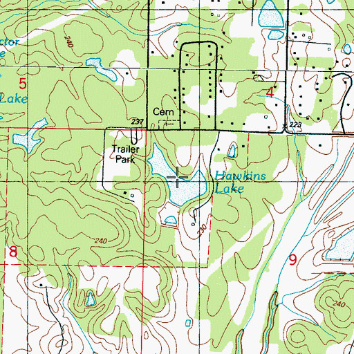 Topographic Map of Hawkins Lake, MS