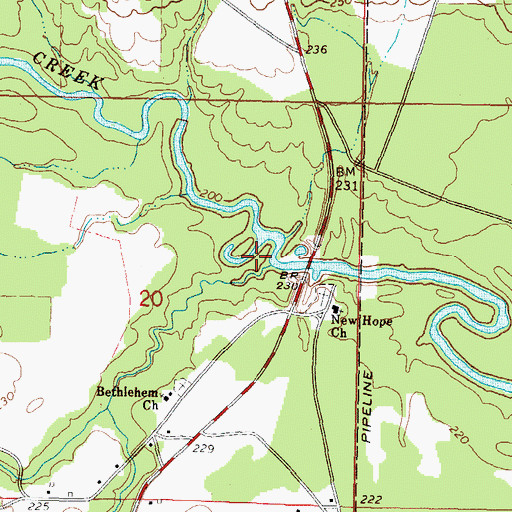 Topographic Map of Hayden Creek, MS
