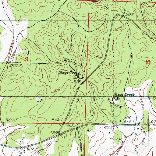Topographic Map of Hays Creek Church, MS