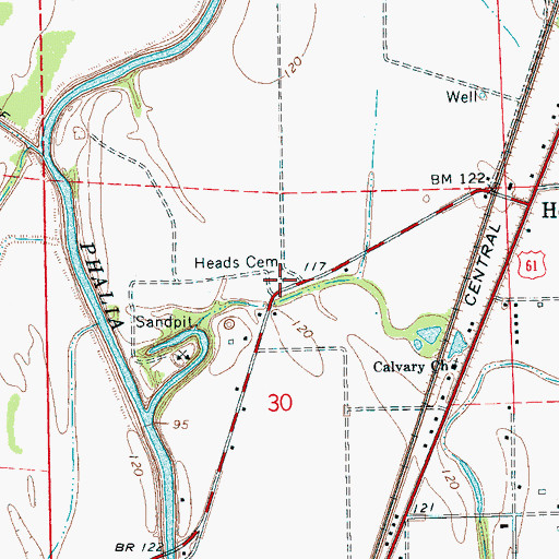 Topographic Map of Heads Cemetery, MS