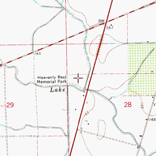 Topographic Map of Heavenly Rest Memorial Park, MS