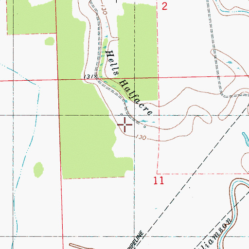 Topographic Map of Hells Halfacre, MS