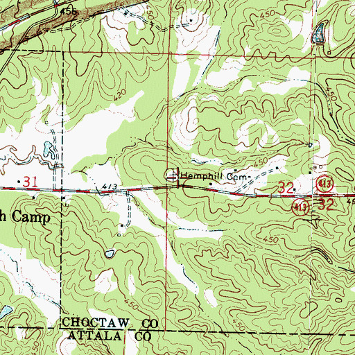 Topographic Map of Hemphill Cemetery, MS