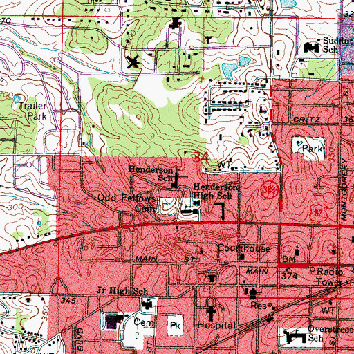 Topographic Map of Henderson School, MS
