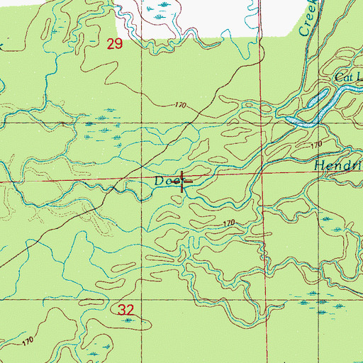 Topographic Map of Hendricks Lake Run, MS